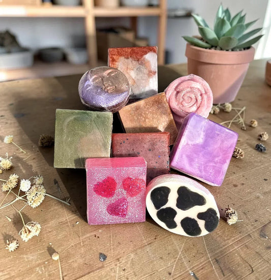 Handmade melt and pour soaps made using soap making supplies from Suds N' Stuff