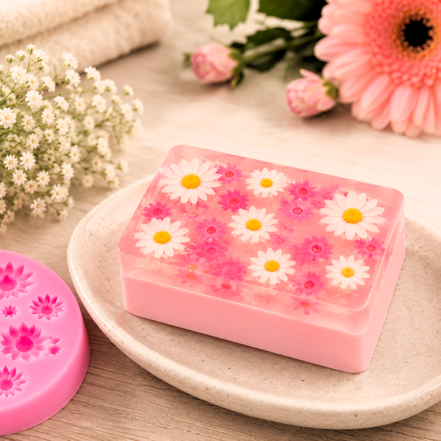 Daisy Soap Embed & Topper Silicone Mould