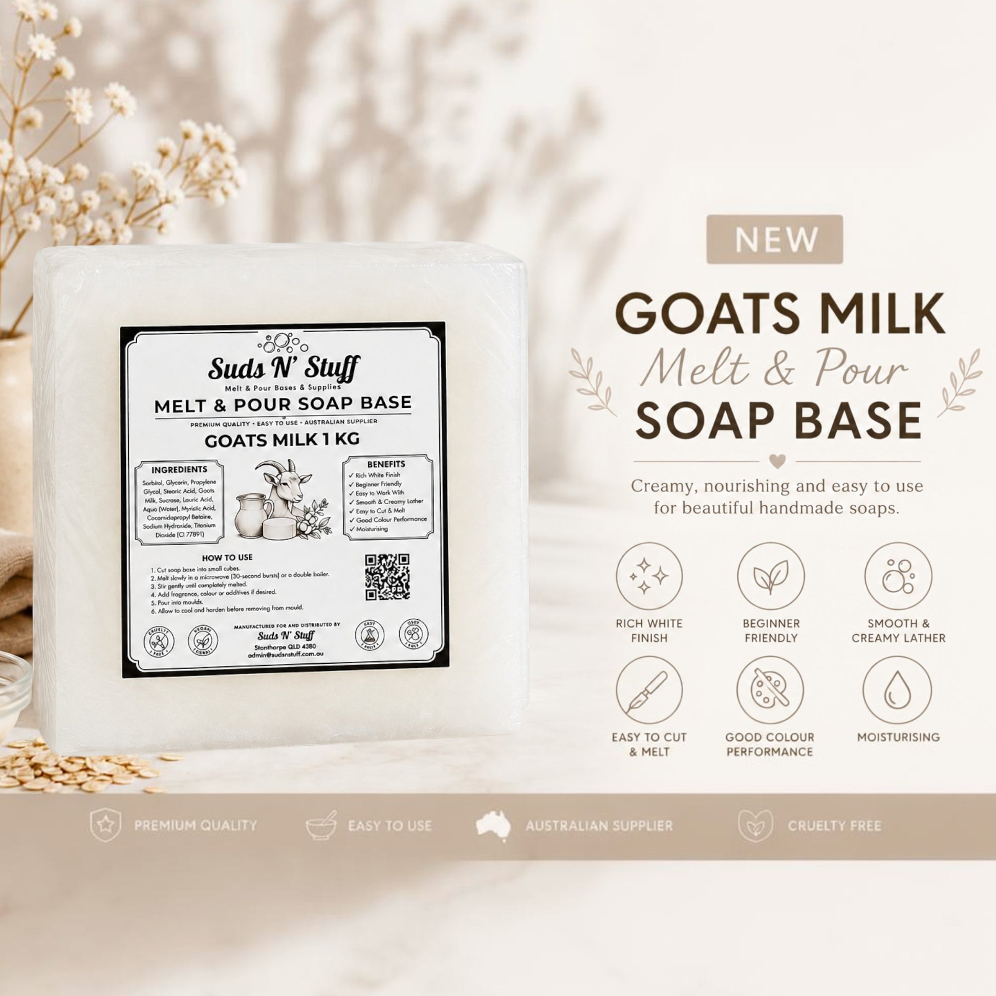 Suds N’ Stuff Goat's Milk Melt and Pour Soap Base 1kg
