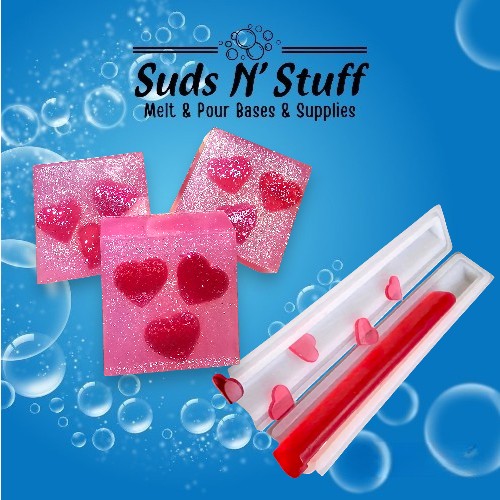 Heart silicone soap column mould for loaf soap embeds and decorative soap toppers