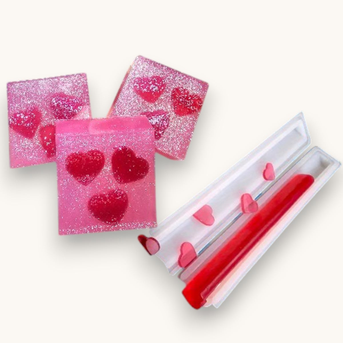Heart silicone soap column mould for loaf soap embeds and decorative soap toppers