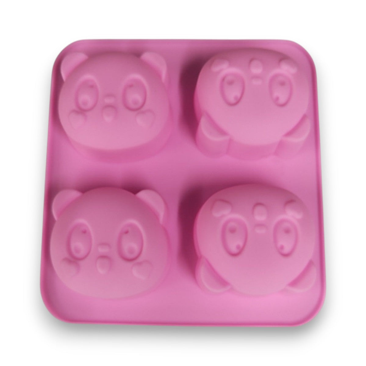 Pink 4 cavity panda silicone soap mould for melt and pour soap making and embeds