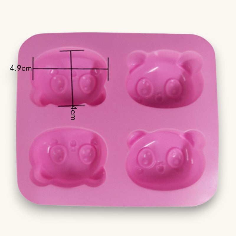 Pink 4 cavity panda silicone soap mould for melt and pour soap making and embeds