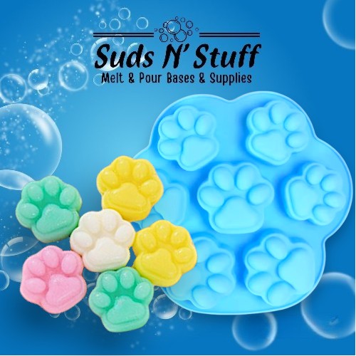 Paw print silicone soap mould for dog shampoo bars and melt and pour soap making