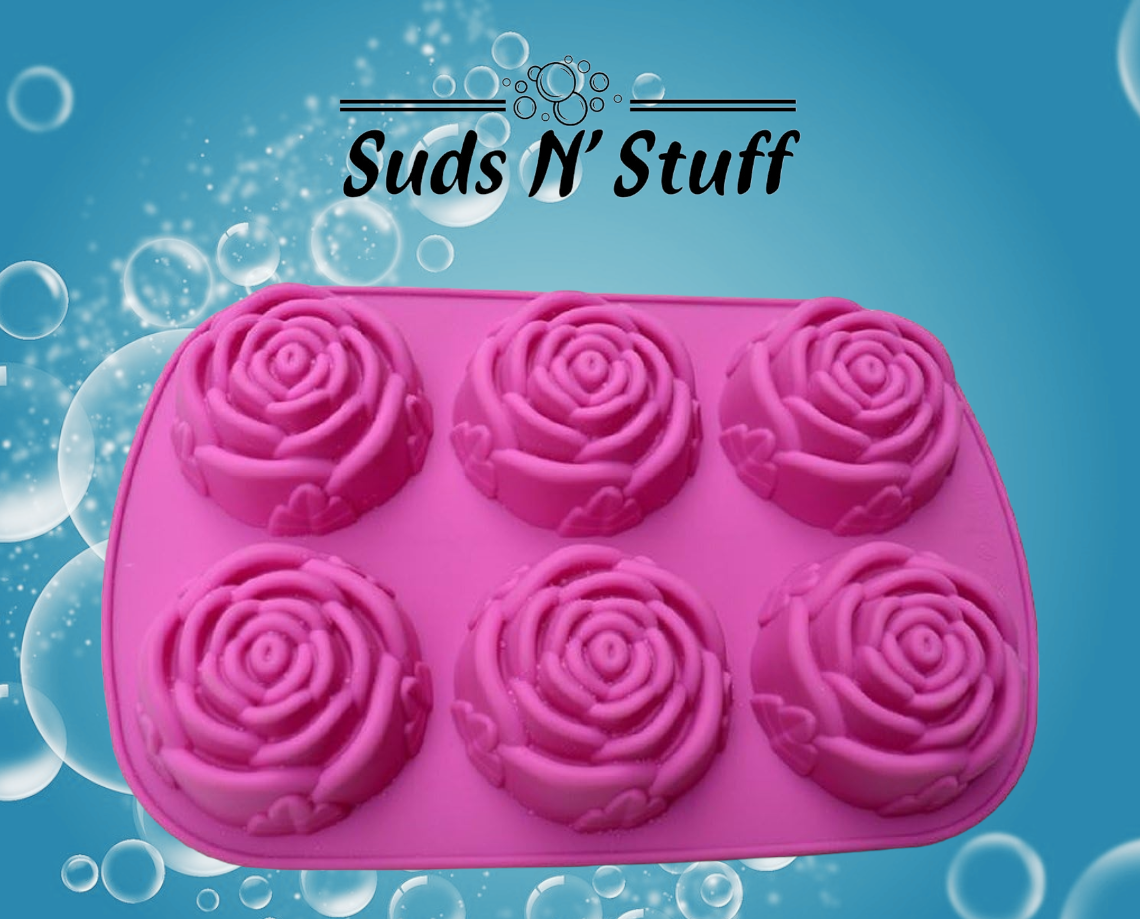 Pink rose silicone soap mould with 6 cavities for handmade soap making