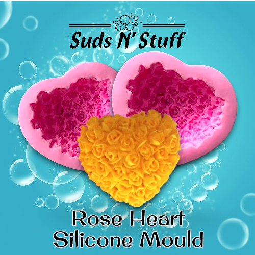 Heart shaped silicone mold topped with mini roses