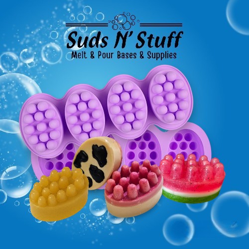 Silicone massage soap mould with 4 cavities for melt and pour soap making