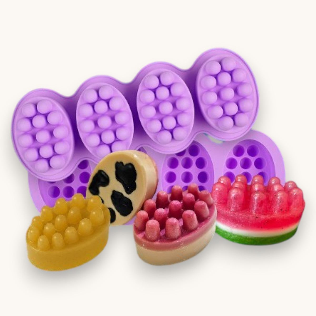 Silicone massage soap mould with 4 cavities for melt and pour soap making