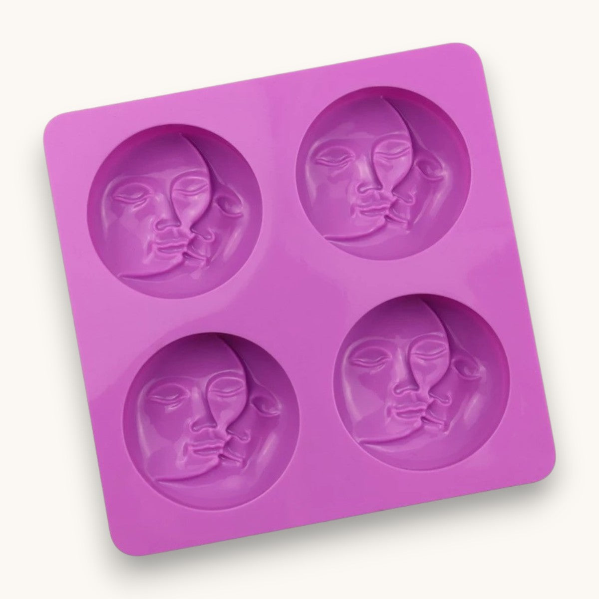sun and moon face silicone soap mould with 4 cavities for melt and pour soap making