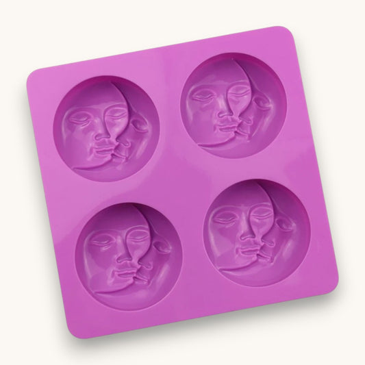 sun and moon face silicone soap mould with 4 cavities for melt and pour soap making