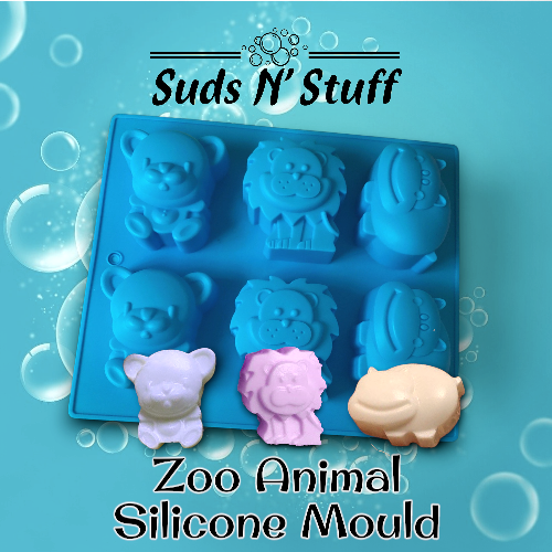 Silicone mold with a hippo, lion and bear
