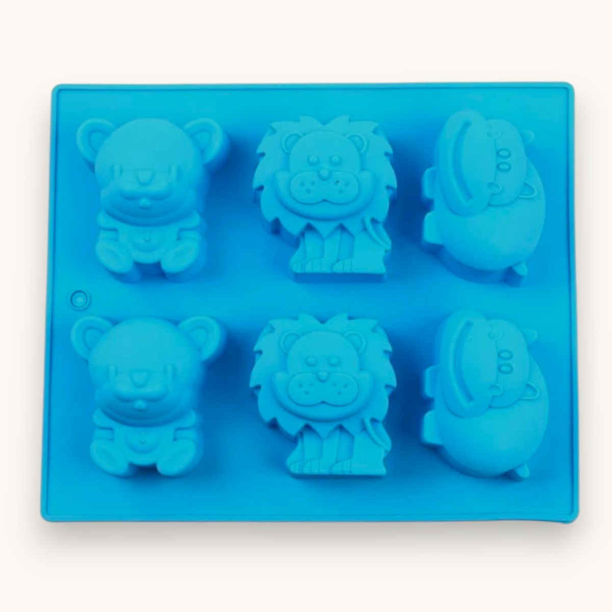Zoo animal silicone soap mould with lion, hippo and bear cavities for melt and pour soap making