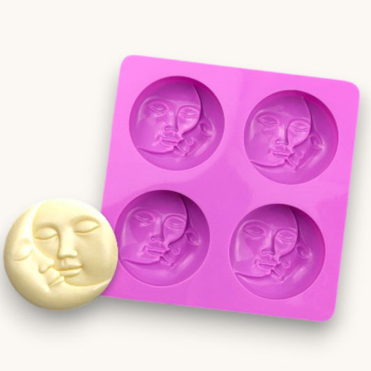 sun and moon face silicone soap mould with 4 cavities for melt and pour soap making