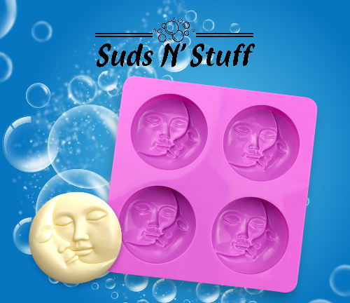 sun and moon face silicone soap mould with 4 cavities for melt and pour soap making