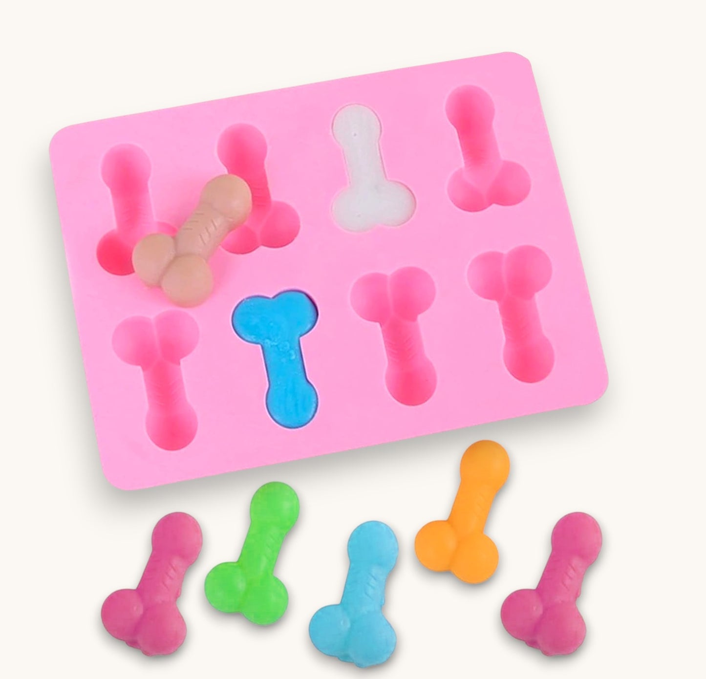 Pink 8 cavity willy silicone soap mould for novelty soap making and resin crafts